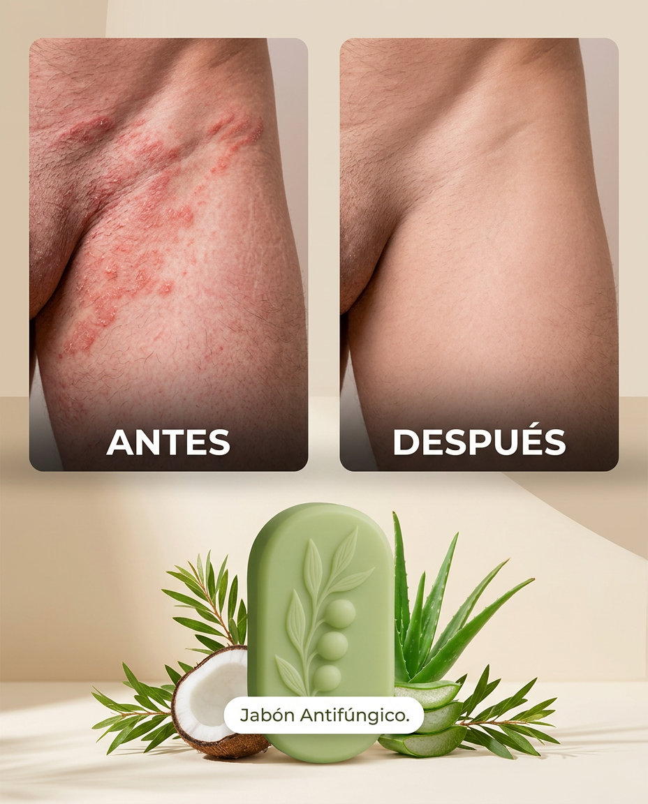 Antes y despu&eacute;s jab&oacute;n antif&uacute;ngico entrepierna masculina